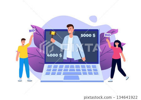 Online internet auction, International trade concept. Vector illustration Online internet auction, International trade concept. Vector illustration 134641922