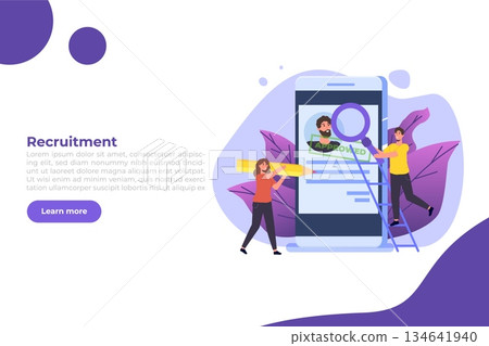 Online CV, Hiring, select resume process concept. Company hr managers hiring a employee online. Vector illustration Online CV, Hiring, select resume process concept. Company hr managers hiring a employee online. Vector illustration 134641940