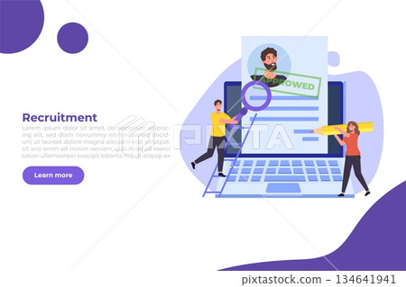Online CV, Hiring, select resume process concept. Company hr managers hiring a employee online. Vector illustration Online CV, Hiring, select resume process concept. Company hr managers hiring a employee online. Vector illustration 134641941