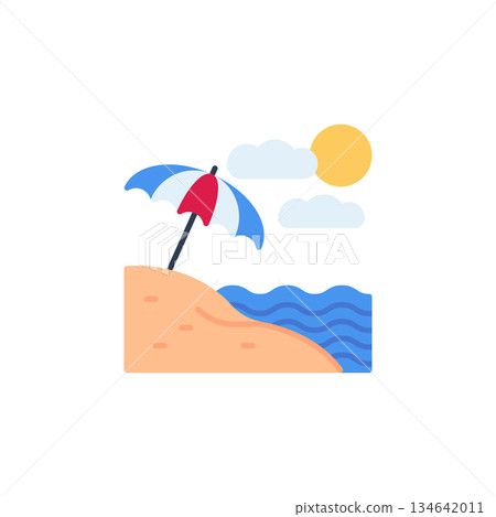 Beach vector icon. Adventure icon flat style. perfect use for logo, presentation, website, and more. modern icon design color style Beach vector icon. Adventure icon flat style. perfect use for logo, presentation, website, and more. modern icon design color style 134642011