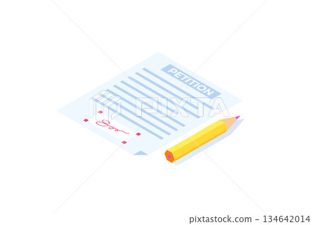 An appeal document or form. Petition online isometric concept. Vector illustration An appeal document or form. Petition online isometric concept. Vector illustration 134642014