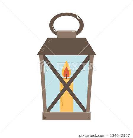 Decorative festive lantern with candle. Flat style illustration. 134642307