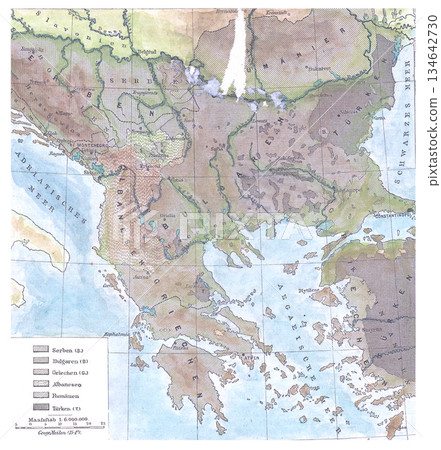 Historic Map Of Ottoman Territories In Europe From 1870, Balkans, Greece And Surrounding Regions 134642730