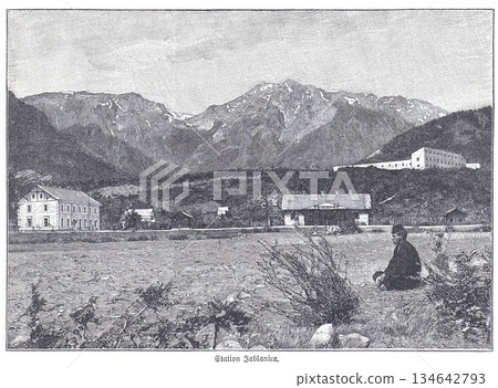 Station Jablanica Amid Mountain Peaks With Historic Buildings And Quiet Fields In Foreground, A Serene Rural Railway Scene In Bosnia And Herzegovina 134642793