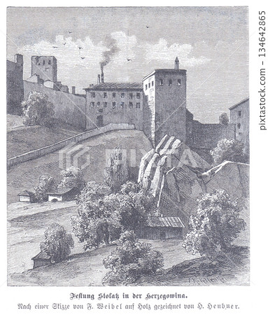 Historic Fortress On a Hill in Herzegovina, A Panoramic View of A Fortified Castle, Towers, and Stone Walls Overlooking a Rural Landscape Historic Fortress On a Hill in Herzegovina, A Panoramic View of A Fortified Castle, Towers, and Stone Walls Overlooking a Rural Landscape 134642865