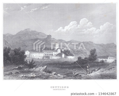 Historic View Of Cetinje, Montenegro, A Mountain Town With Fortress, Church, And Rolling Hills In A Timeless Landscape 134642867