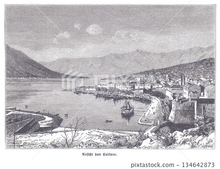 View of Kotor Bay From Cattaro Harbor With Mountains and Historic Waterfront Townscape View of Kotor Bay From Cattaro Harbor With Mountains and Historic Waterfront Townscape 134642873