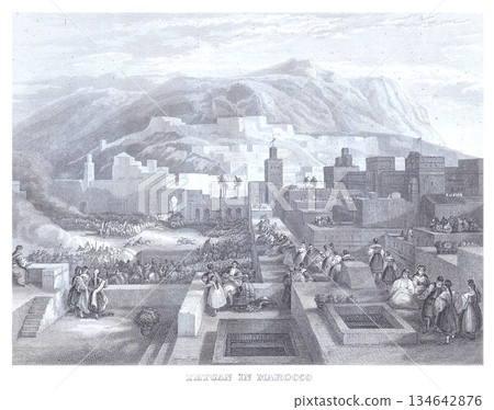 Tetuan In Morocco: Historic City Fortifications, Markets, Cliffs, And Mountain Backdrop 134642876