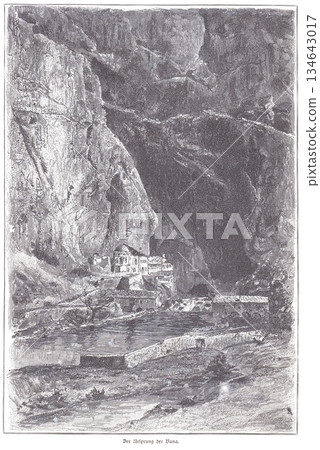 Der Ursprung Der Buna: Cliffside River Village Nestled In A Rocky Gorge With Historic Stone Structures 134643017