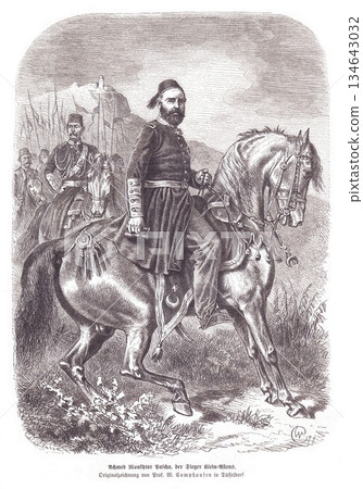 Ahmed Pasha On Horseback In 19th Century Military Attire, Ottoman General Portrait Ahmed Pasha On Horseback In 19th Century Military Attire, Ottoman General Portrait 134643032
