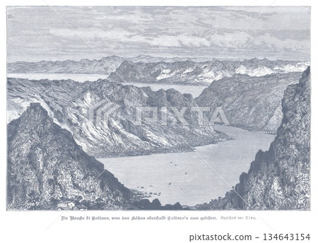 Majestic Mountain Gorge Landscape With Narrow Waterway And Towering Cliffs Above In Remote Valley View Majestic Mountain Gorge Landscape With Narrow Waterway And Towering Cliffs Above In Remote Valley View 134643154