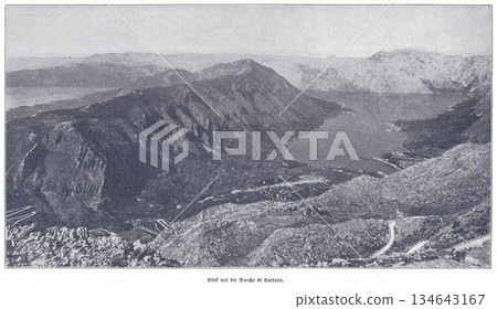 Majestic Mountain Range Over Serene Lake Valley in Distant Croatian Landscape Majestic Mountain Range Over Serene Lake Valley in Distant Croatian Landscape 134643167