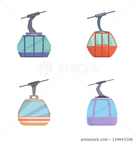 Set of colorful cable cars icons 134643206