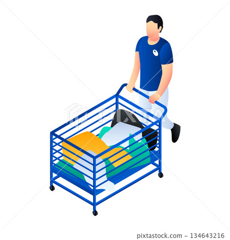 Dirty clothes cart icon, isometric style 134643216