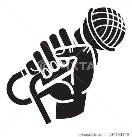 Microphone in hand icon, simple style 134643249