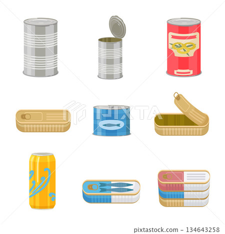 Tin can icons set cartoon vector. Tin can 134643258