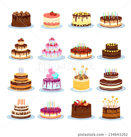 Cake birthday icon cartoon vector. Happy fun Cake birthday icon cartoon vector. Happy fun 134643262