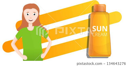 Orange sun cream tube concept banner, cartoon style Orange sun cream tube concept banner, cartoon style 134643276