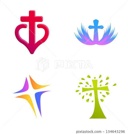 Christian cross icons set cartoon vector. Religious christian symbol 134643296