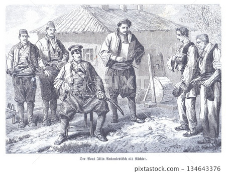 Ilija Antonijevic as Judge in 19th Century Balkan Village Scene 134643376