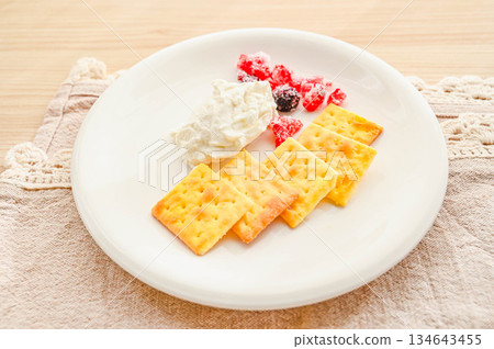 Homemade cream cheese and crackers Homemade cream cheese and crackers 134643455
