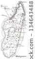 Antique Historical Map Of Madagascar With Coastline, Mountains, Rivers, Inland Regions And Island Geography 134643488