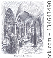 Historic Istanbul Bazaar Scene From 1835 With Vendors, Arches, and Shoppers 134643490