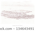Ink Sketch of Brac Island Town and Coastline Panorama From Inselspitze, Croatia 134643491