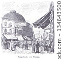 Bustling Galata Main Street Market Scene With Dome Building And Crowded Street 134643500