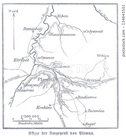 Historical Map Of Plewno Region With Rivers, Towns, And Surrounding Geographical Features, 1877 Historical Map Of Plewno Region With Rivers, Towns, And Surrounding Geographical Features, 1877 134643501