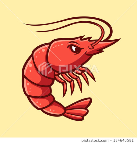 Red Shrimp Character Seafood Restaurant Logo Vector Template 134643591