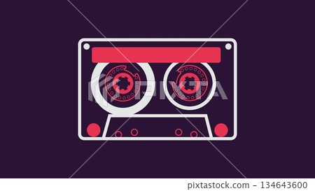 Audio Cassette tape made from shapes on a dark background. Playing vintage audio tape. Front view. Retro style. 134643600