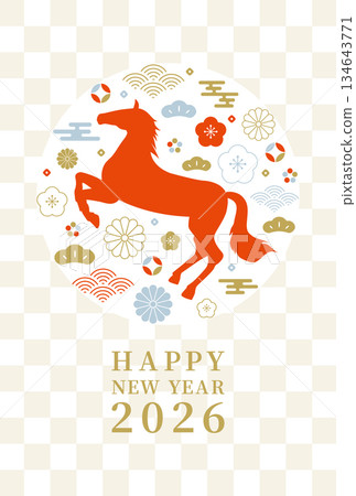 2026 Year of the Horse Horse, Plum Blossoms, and Japanese Pattern Stylish New Year's Card (Vertical) 2026 Year of the Horse Horse, Plum Blossoms, and Japanese Pattern Stylish New Year's Card (Vertical) 134643771