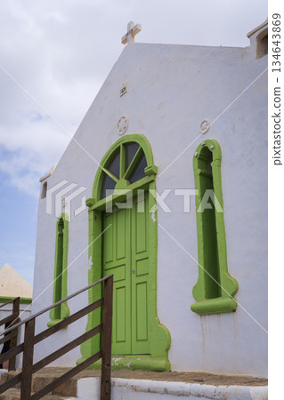 Side view entrance of Nossa Senhora da Conceicao church in Boa Vista island Side view entrance of Nossa Senhora da Conceicao church in Boa Vista island 134643869