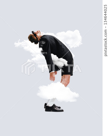 Minimal surreal composition with man floating among clouds Minimal surreal composition with man floating among clouds 134644025