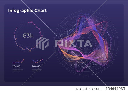 Dashboard infographic template with modern design annual statistics graphs. 134644085