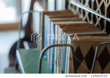 Close-up of a record storage rack 134644334