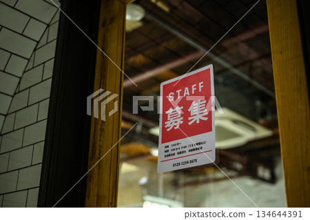 玻璃上的招募海報 134644391