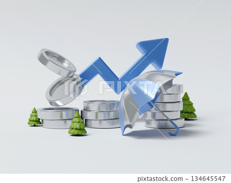 Finance risk management with growth trends and protective elements. 3D render illustration Finance risk management with growth trends and protective elements. 3D render illustration 134645547