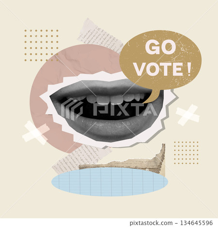Vote encouragement illustrated with expressive speech bubble. Vector illustration 134645596