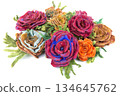 Brooch of fulled wool in the form of flowers on a white background 134645762