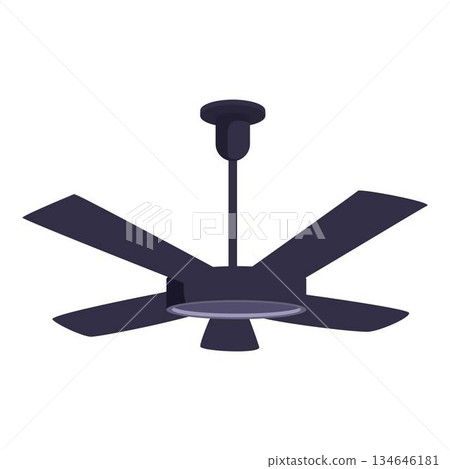 Modern ceiling fan rotating and providing cooling airflow Modern ceiling fan rotating and providing cooling airflow 134646181