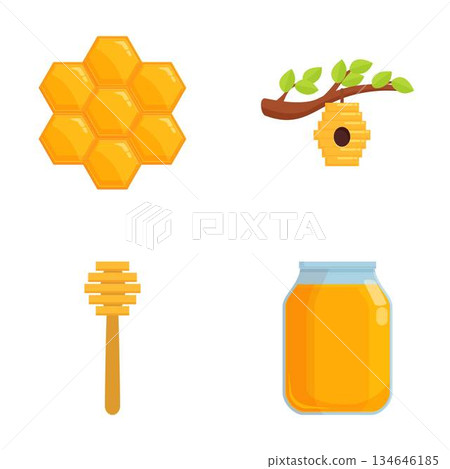 Honey products and beekeeping icons set 134646185