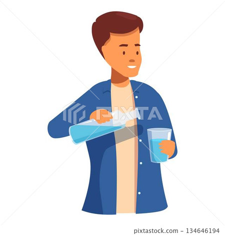 Young man pouring water from bottle into glass 134646194