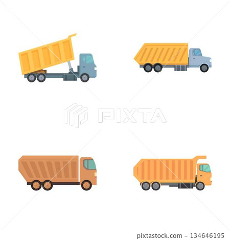 Set of cartoon dump trucks on white background Set of cartoon dump trucks on white background 134646195