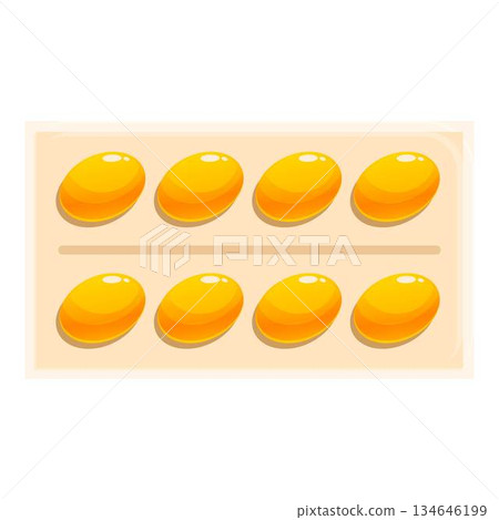 Blister pack containing oval shaped yellow vitamins or pills 134646199
