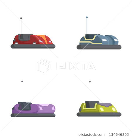 Set of colorful cartoon bumper cars Set of colorful cartoon bumper cars 134646203