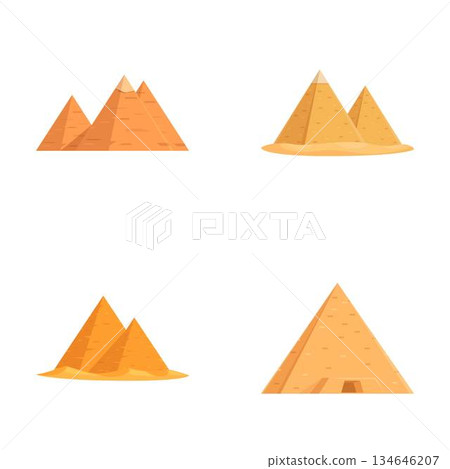 Set of four cartoon pyramids isolated on white background Set of four cartoon pyramids isolated on white background 134646207