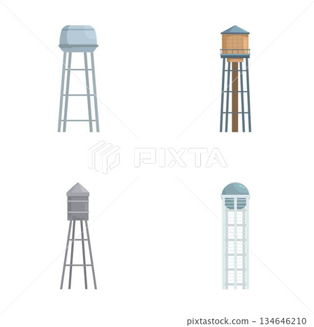 Set of four water tower illustrations 134646210