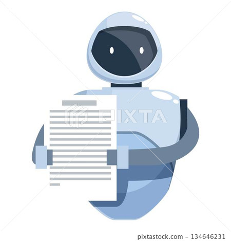 Friendly robot is showing a document 134646231